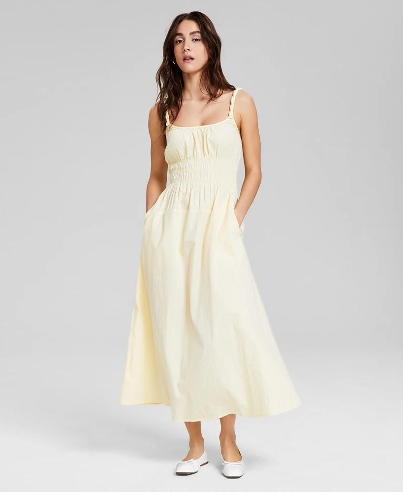 And Now This Women's Smocked-Waist Twist-Strap Cotton Midi Dress, Exclusively at Macy's