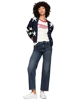 Tommy Jeans Womens Star Pattern V Neck Cardigan Layla High Rise Slim Straight Leg Jeans