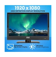 Pyle 15.6 Led Rv Digital Tv with Dvd Combo, Full Hd Flat Screen, 12V/24V Car Adapter