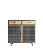 Slickblue 31.5"Wide 2 Drawer Sideboard, Modern Furniture Decor, Made with Iron+ Carbonized Bamboo, Easy Assembly