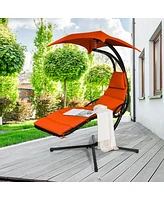 Sugift Hanging Chaise Lounger with Stand and Pillow for Outdoor