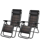 Inolait Sugift 2 Pieces Folding Patio Rattan Zero Gravity Lounge Chair