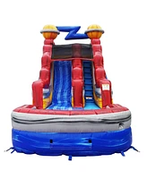 JumpOrange Astronaut Commercial Inflatable Grade Water Slide with Attached Splash Pool for Kids and Adults (with Blower), Outdoor Indoor, Wet Dry Use,