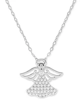 Holiday Lane Cubic Zirconia Angel Pendant Necklace in Sterling Silver, 16" + 2" extender, Exclusively at Macy's