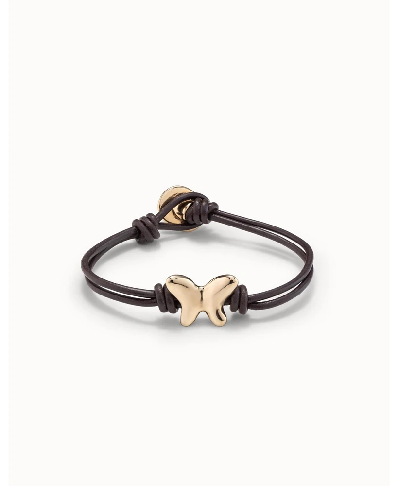 UNOde50 18k Gold Plated Metal Two Leather Straps Bracelet