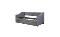 Slickblue Upholstered Twin Size daybed with Two Drawers, Wood Slat Support, Grey