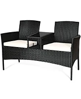 Sugift Wicker Patio Conversation Furniture Set with Removable Cushions and Table