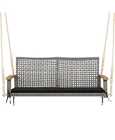 Sugift 2-Person Patio Wicker Hanging Swing Chair