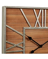 Dahlia Studios Caser Silver Metal and Brown Wood 23 1/2" Square Wall Clock