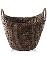 Casafield Large Laundry Boat Basket with Handles - Espresso, Woven Water Hyacinth Storage Tote for Blankets, Bathroom, Bedroom, Living Room