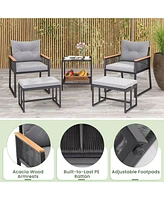 Costway 5 Piece Outdoor Conversation Set Rattan Armchairs with 2-Layer Side Table
