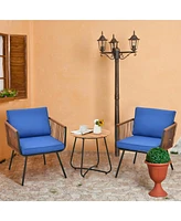 Sugift 3 Pieces Patio Bistro Furniture Set with Armrest and Soft Cushions