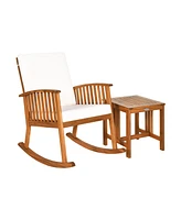 Sugift 2 Pieces Acacia Wood Patio Rocking Chair Table Set