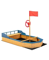 Kids' Pirate Boat Sandbox with Flag and Rudder