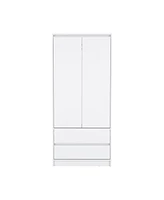 Depot E-Shop Palmer 2 Drawers Armoire, Wardrobe Closet with Hanging Rod, White