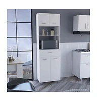 Mucura Microwave Double Door Cabinet, One Drawer, One Shelf For Microwave, White