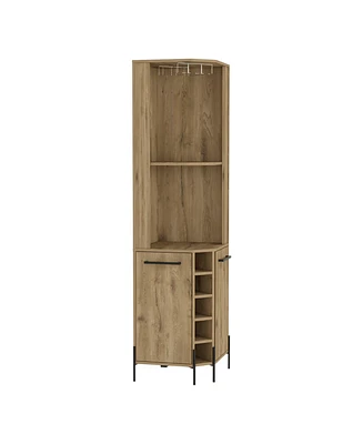 Depot E-Shop Bosnia Corner Bar Cabinet, Two Shelves, Two Independent Single Door Cabinet, Five Built-in Wine Rack, Four Interior Shelves, Macadamia