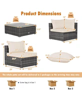 Costway 7PCS Patio Rattan Furniture Set Sectional Sofa Cushioned Garden Peacock