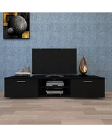 Slickblue Black Tv Stand for 70-Inch TVs, Media Console Entertainment Center with 2 Storage Cabinets and Open Shelves for Living Room or Bedroom