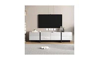 Slickblue White & Black Modern Tv Stand, Rectangle Design Console for 80'' TVs, High Gloss Uv Finish Cabinet