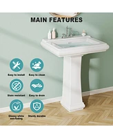 gaomon Bathroom Pedestal Sinks,Rectangular Pedestal Sink 26" W X 20" D Modern White Ceramic Pedestal Bathroom Sink With Overflow and 3 Pre