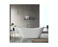 gaomon 59" Freestanding Bathtub, White Acrylic Streamline Stand Alone Soaking Bath Tubs for Adult with Overflow and Drain in Chrome