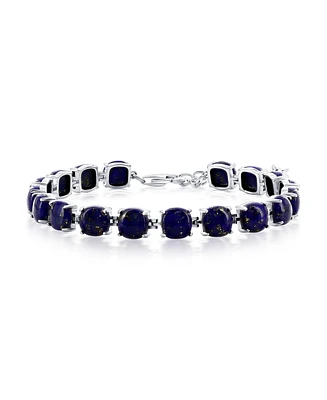 Caribbean Treasures Sterling Silver, 6.5mm 4-Prong Tennis Bracelet (Available Larimar, Lapis, or Malachite)