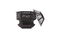 Slickblue 22" Hexagonal Iron Fire Pit, Wood Burning Brazier for Backyard & Poolside Decoration