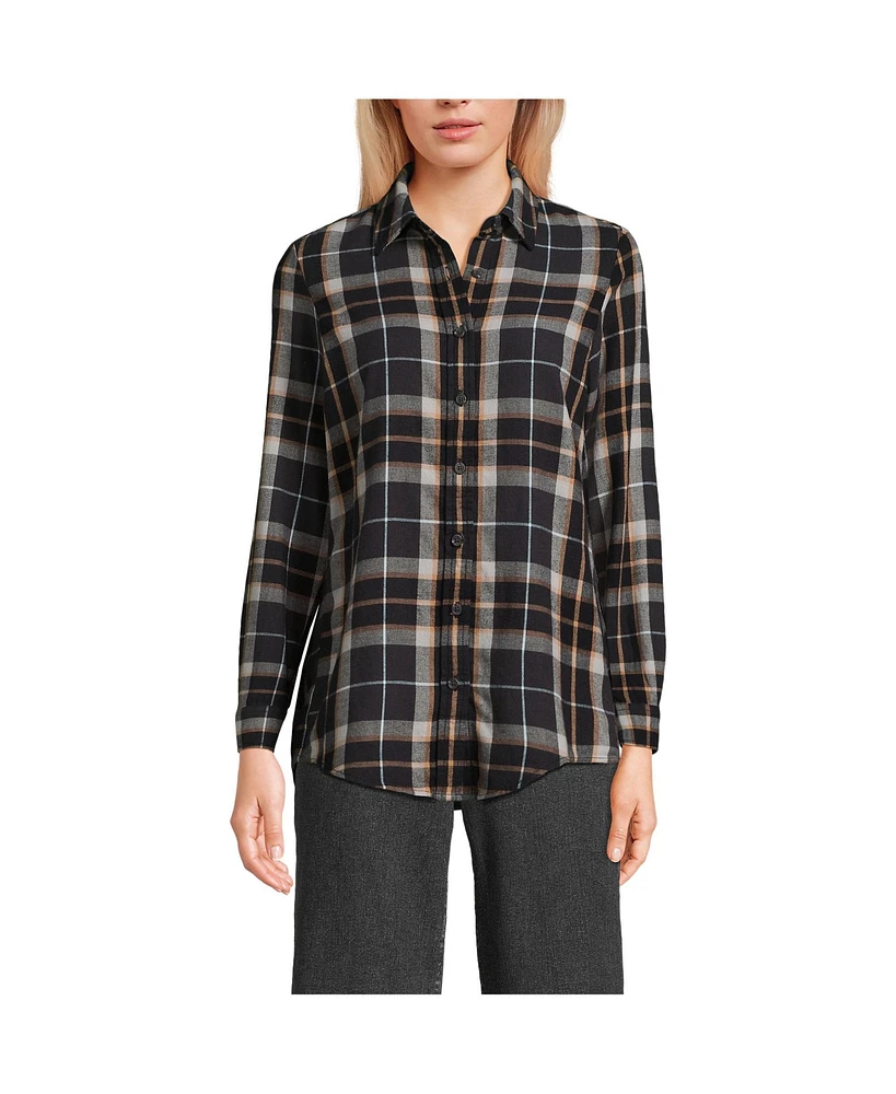 Lands' End Women's Flannel Boyfriend Fit Long Sleeve Shirt