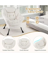 Costway Large Lazy Chair with Cozy Head Pillow Stylish Tufted Back & Seat Armrests