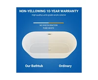 gaomon 59" Freestanding Bathtub, White Acrylic Streamline Stand Alone Soaking Bath Tubs for Adult with Overflow and Drain in Chrome, Perfect for Your
