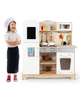 Wooden Kids Pretend Kitchen Playset with Cooking Utensils, Lights, and Sounds