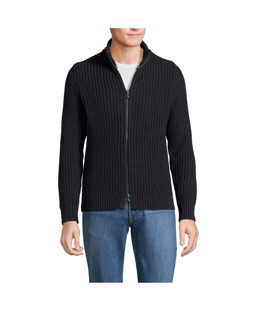 Lands' End Men's Long Sleeve Shaker Mock Full Zip Sweater