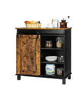Sugift Farmhouse Sideboard with Detachable Wine Rack and Cabinets