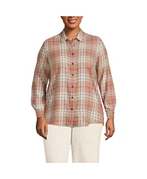 Lands' End Women's Plus Flannel Boyfriend Fit Long Sleeve Shirt