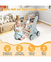 Costway Wooden Baby Walker Push & Pull Walker with Multi-Activity Learning Center