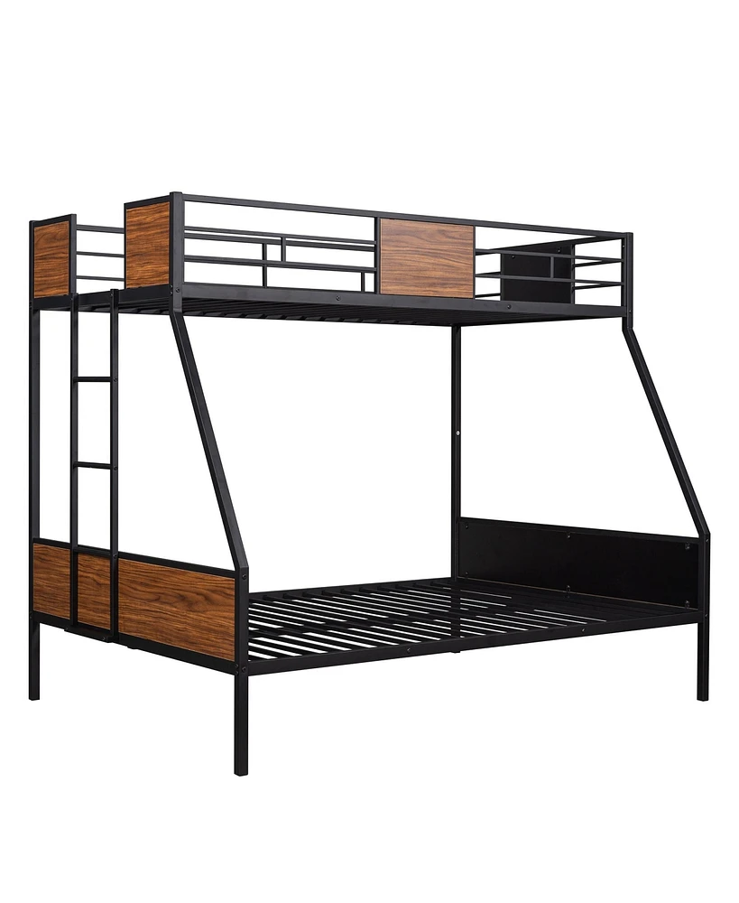 Streamdale Furniture Twin-Over-Full Bunk Bed Modern Style Steel Frame Bunk Bed With Safety Rail, Built-In Ladder