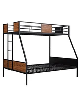 Streamdale Furniture Twin-Over-Full Bunk Bed Modern Style Steel Frame Bunk Bed With Safety Rail, Built-In Ladder