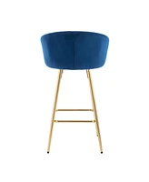 Streamdale Furniture 26 Inch Set Of 2 Bar Stools, With Chrome Footrest Velvet + Golden Leg Simple Barstool, Blue