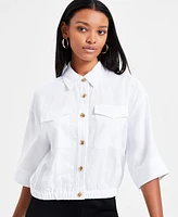 Bar Iii Women's 3/4-Sleeve Button-Front Crop Blouse, Exclusively at Macy's