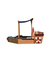 Streamdale Furniture Wooden Pirate Ship Sandbox with Storage Bench & Cover