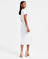 Bar Iii Women's Ruched Short-Sleeve Midi Dress, Exclusively at Macy's