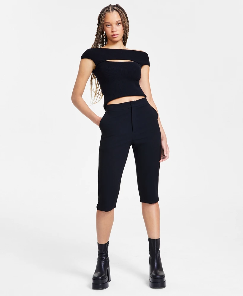 Bar Iii Women's Woven Capri High-Rise Pants, Exclusively at Macy's