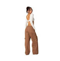 Edikted Women's Stone wash mid rise cargo pants