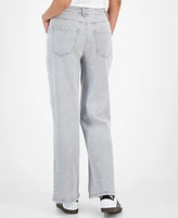 Tinseltown Juniors' High-Rise Frayed Wide-Leg Jeans