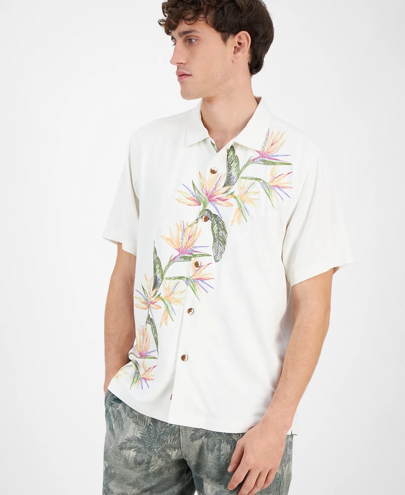 Tommy Bahama Men's Short-Sleeve Across Paradise Embroidered Leaves Silk Button-Down Shirt