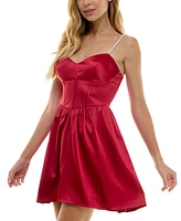 City Studios Juniors' Satin Corset Fit & Flare Dress