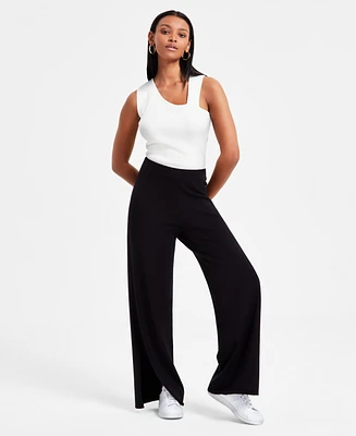 Bar Iii Women's Sweater-Knit Slit-Hem Pants, Exclusively at Macy's