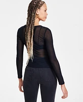 Bar Iii Women's Long-Sleeve Ruched Mesh Top, Exclusively at Macy's