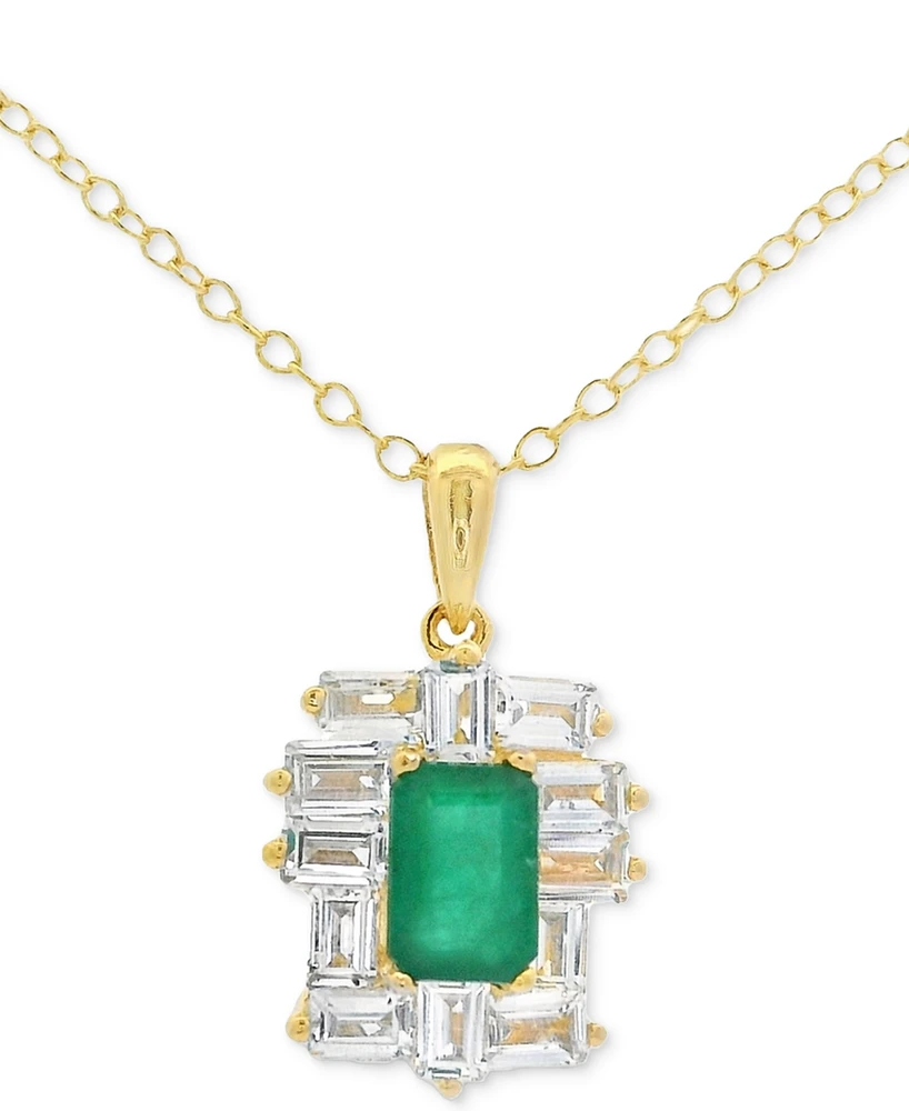 Emerald-Cut Gemstone & White Topaz (1-1/5 ct. t.w) Baguette Pendant Necklace 10k Gold Plated over Sterling Silver, 18"